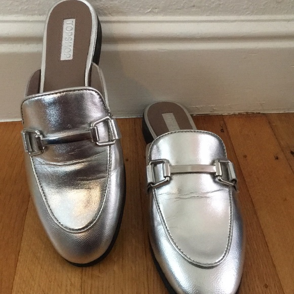 TopShop Loafer Mule in Silver size 36 - Picture 2 of 5